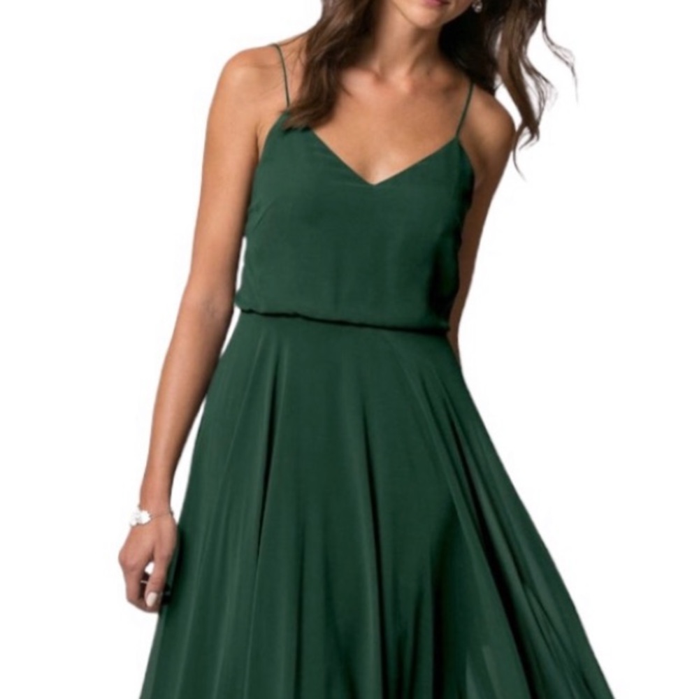 New BHLDN x Jenny Yoo Inesse 4 / Sm Green Chiffon V-Neck Circle Skirt Maxi Gown